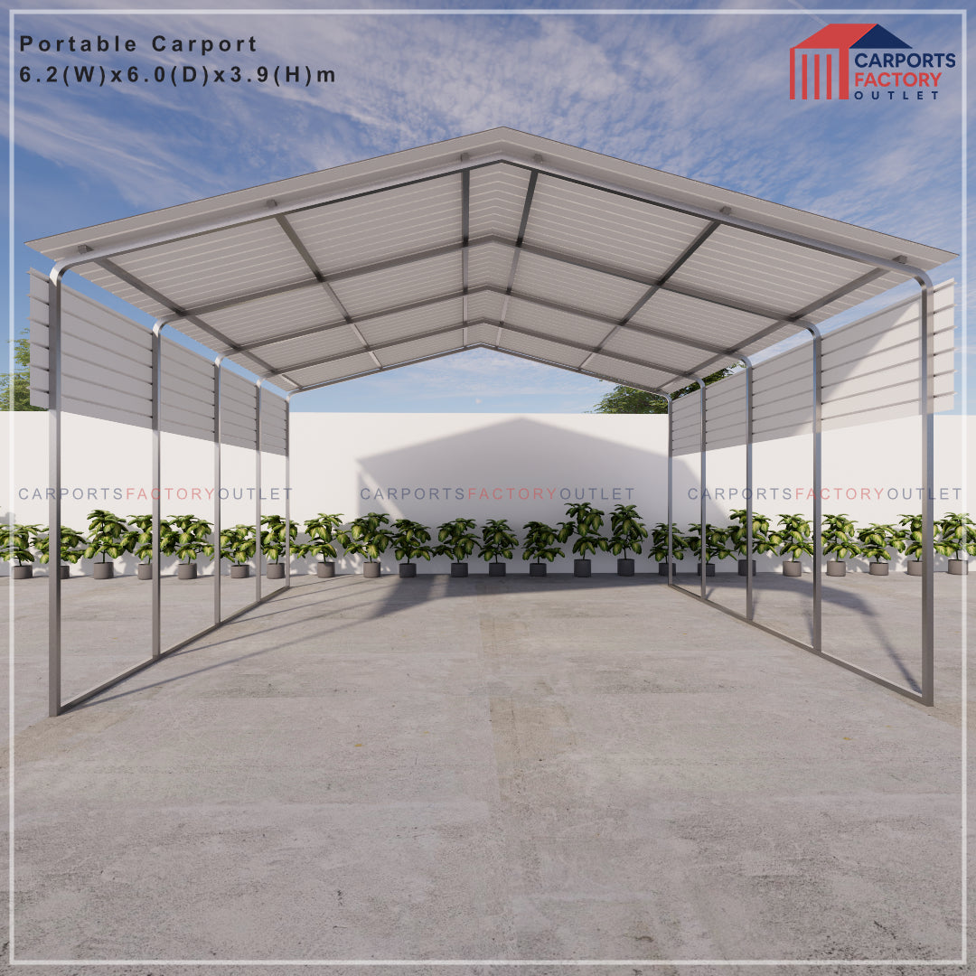 Portable Carport 6.2(W)x6.0(D)x3.9(H)m Gable Roof