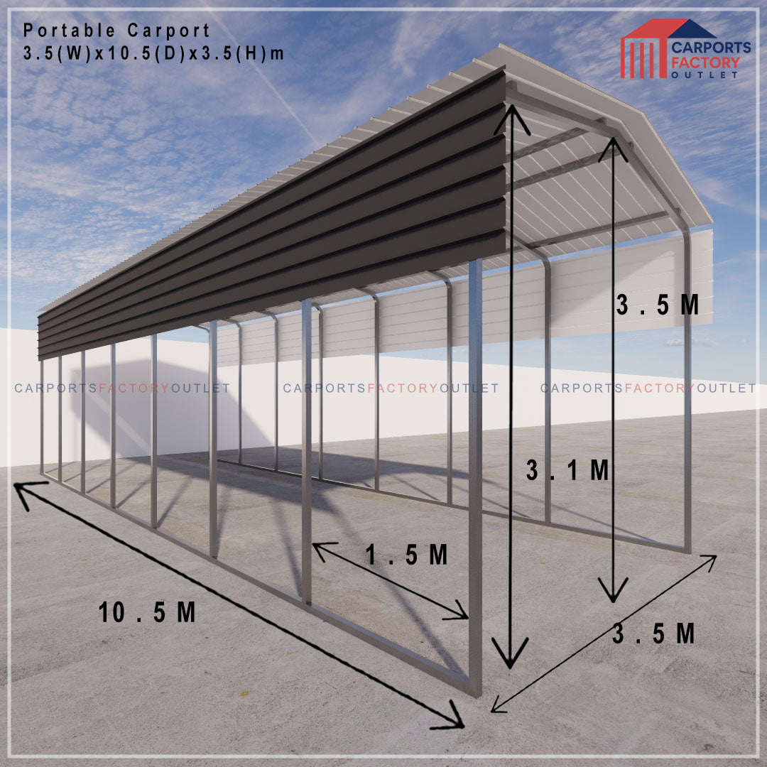 Portable Carport 3.5(W)x10.5(D)x3.5(H)m Gable Roof