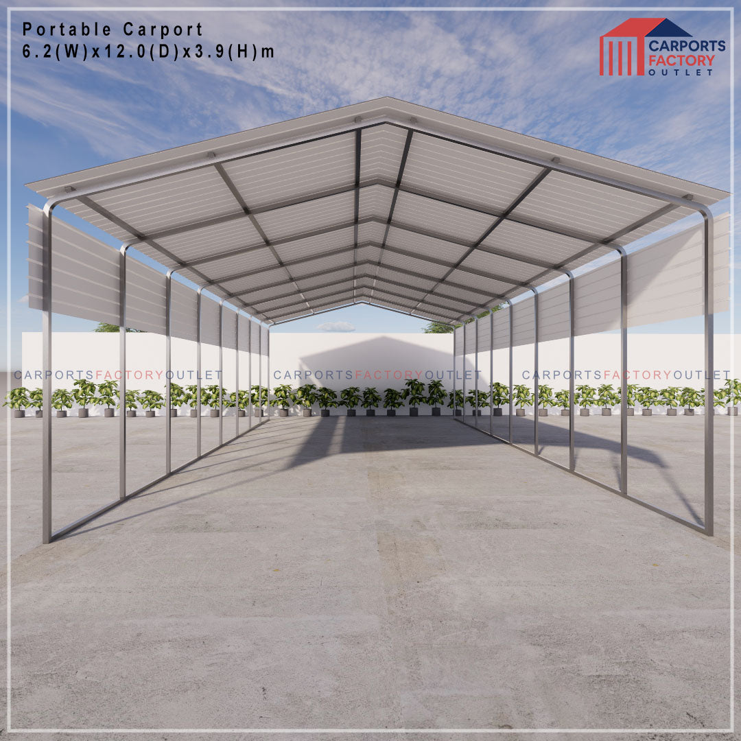 Portable Carport 6.2(W)x12.0(D)x3.9(H)m Gable Roof