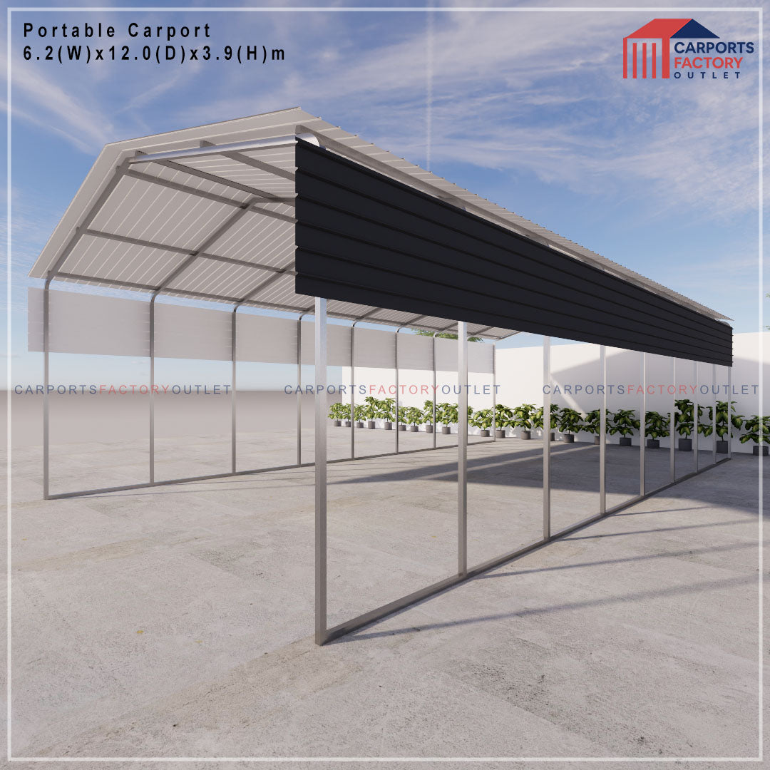 Portable Carport 6.2(W)x12.0(D)x3.9(H)m Gable Roof