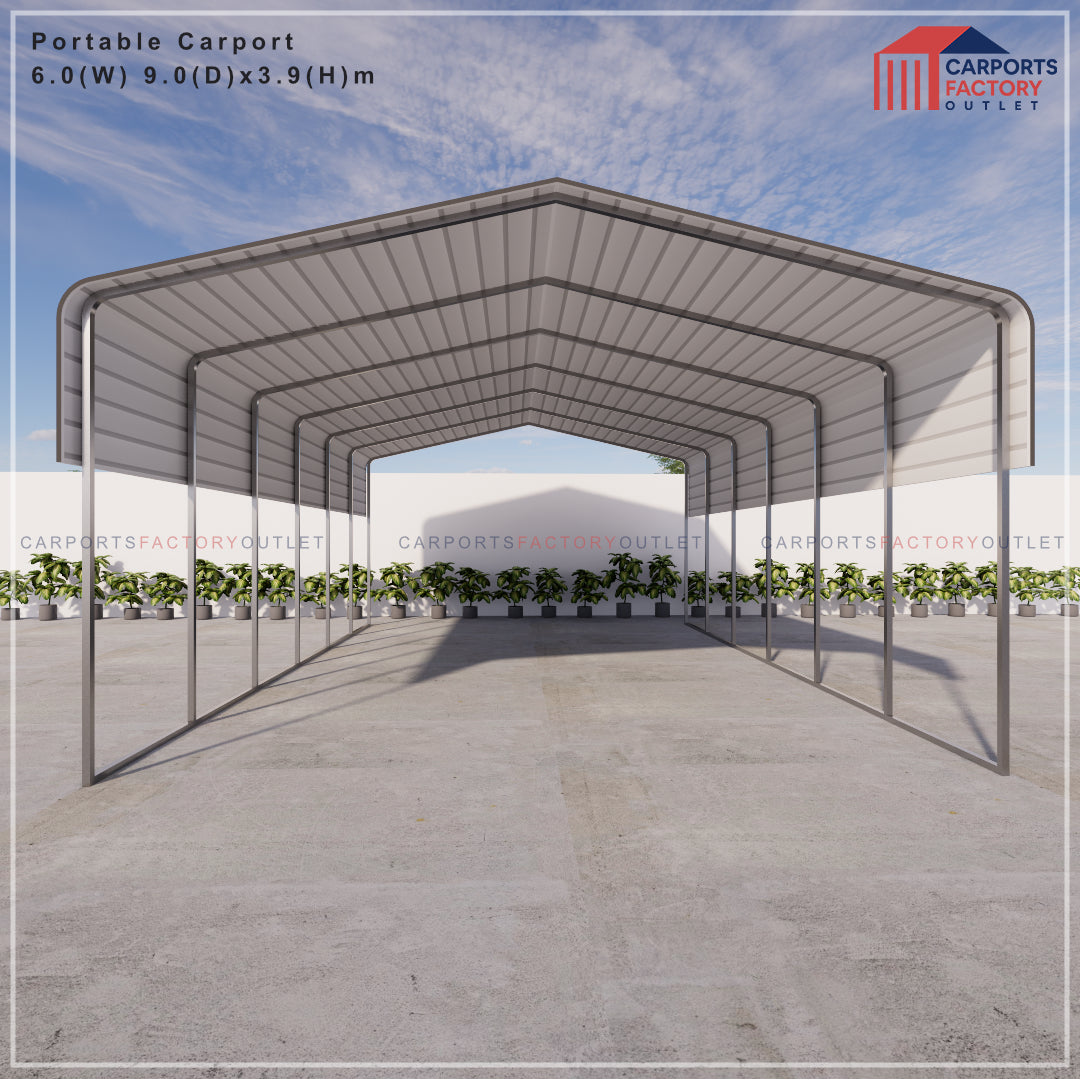 Portable Carport 6.0(W)x9.0(D)x3.9(H)m Wrapped Roof