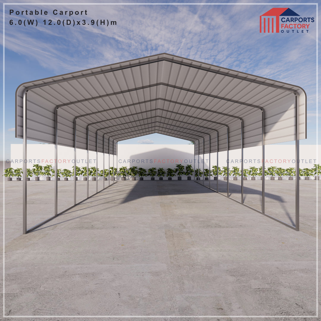 Portable Carport 6.0(W)x12.0(D)x3.9(H)m Wrapped Roof