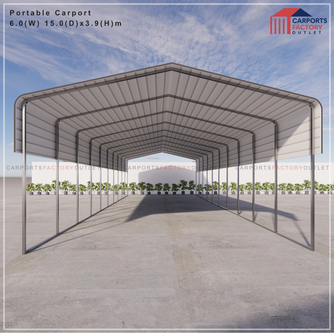 Portable Carport 6.0(W)x15.0(D)x3.9(H)m Wrapped Roof