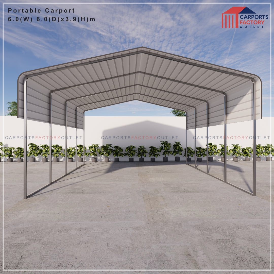 Portable Carport 6.0(W)x6.0(D)x3.9(H)m Wrapped Roof