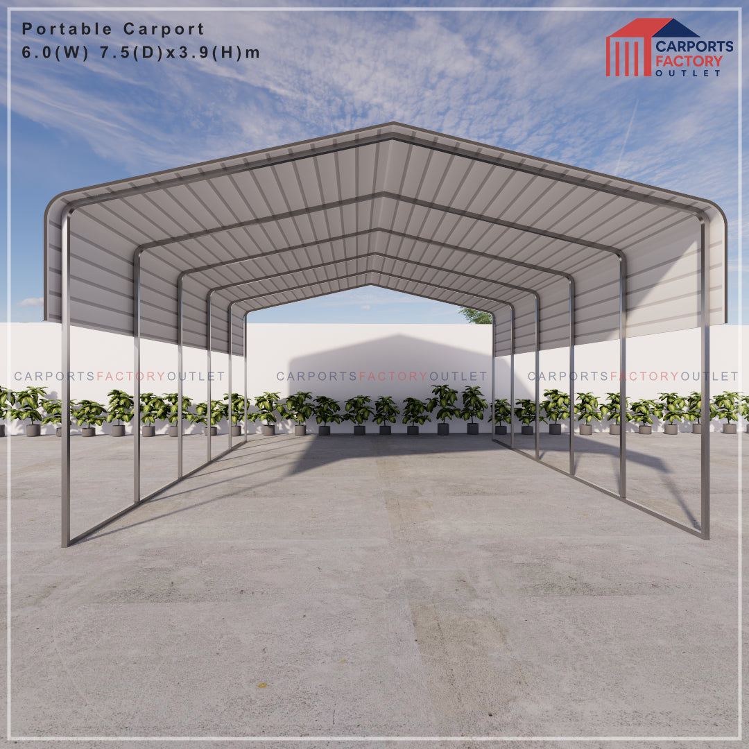 Portable Carport 6.0(W)x7.5(D)x3.9(H)m Wrapped Roof