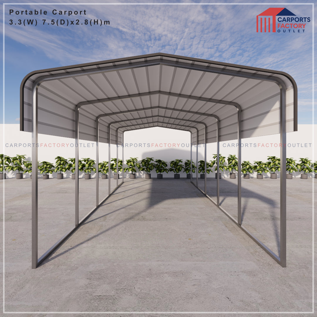 Portable Carport 3.3(W)x7.5(D)x2.8(H)m Wrapped Roof