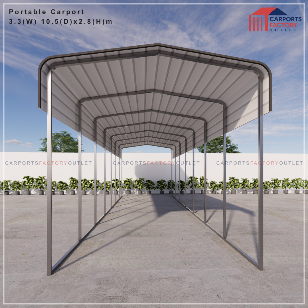 Portable Carport 3.3(W)x10.5(D)x2.8(H)m Wrapped Roof