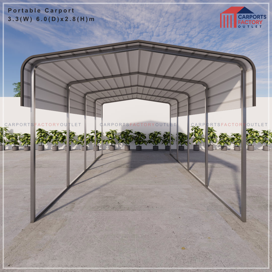 Portable Carport 3.3(W)x6.0(D)x2.8(H)m Wrapped Roof