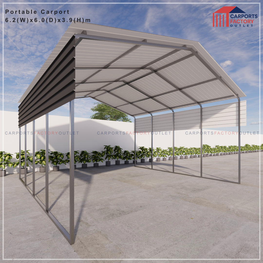 Portable Carport 6.2(W)x6.0(D)x3.9(H)m Gable Roof