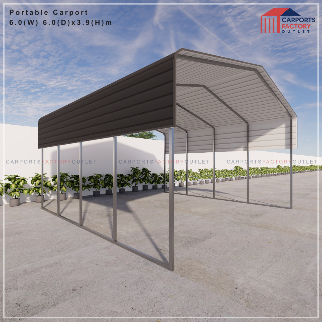 Portable Carport 6.0(W)x6.0(D)x3.9(H)m Wrapped Roof