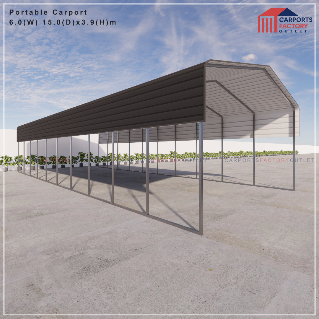 Portable Carport 6.0(W)x15.0(D)x3.9(H)m Wrapped Roof