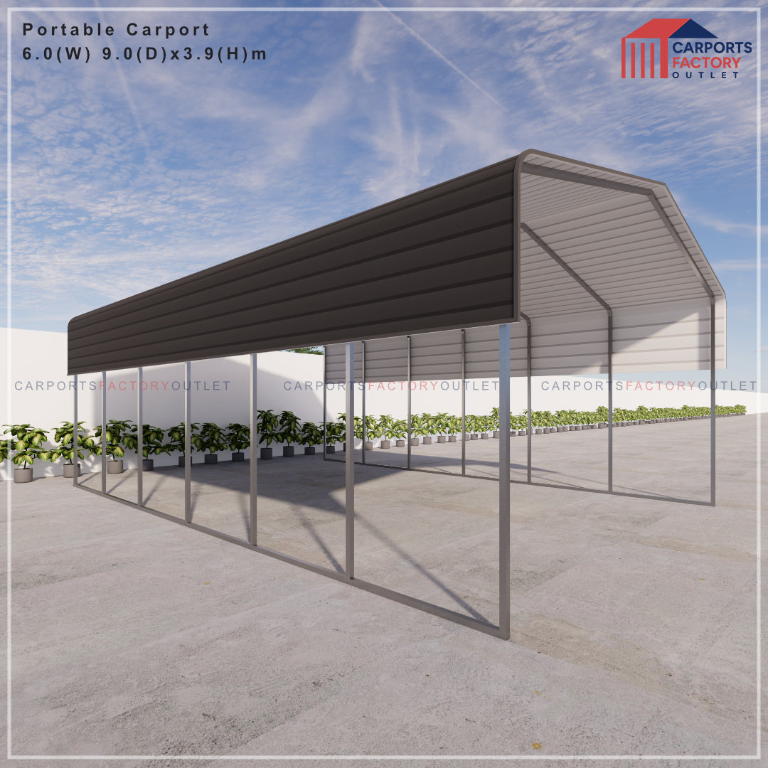 Portable Carport 6.0(W)x9.0(D)x3.9(H)m Wrapped Roof