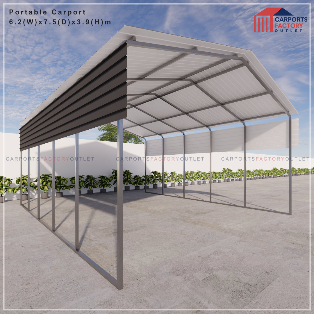 Portable Carport 6.2(W)x7.5(D)x3.9(H)m Gable Roof
