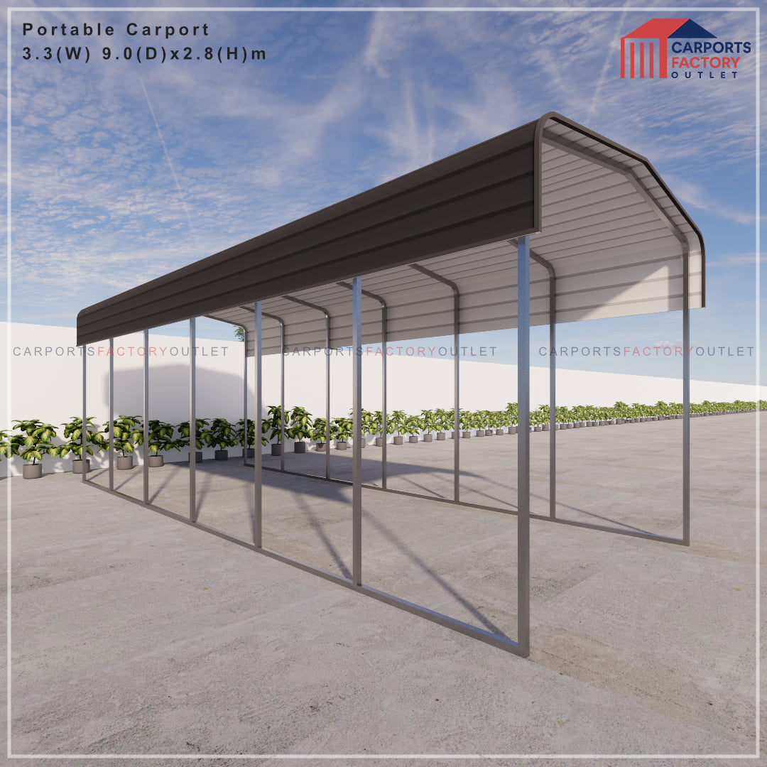 Portable Carport 3.3(W)x9.0(D)x3.5(H)m Wrapped Roof
