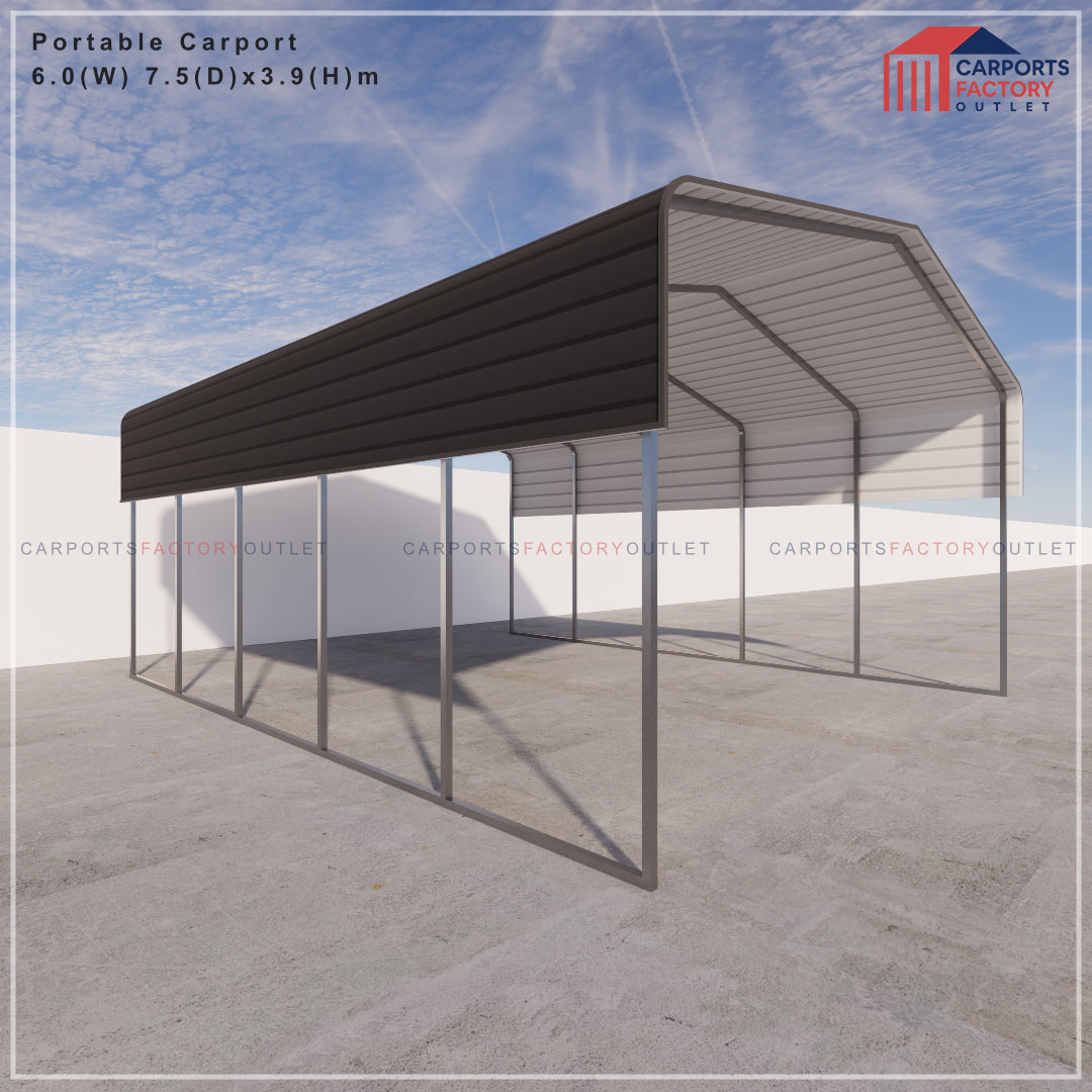 Portable Carport 6.0(W)x7.5(D)x3.9(H)m Wrapped Roof