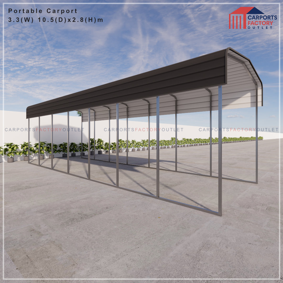 Portable Carport 3.3(W)x10.5(D)x2.8(H)m Wrapped Roof