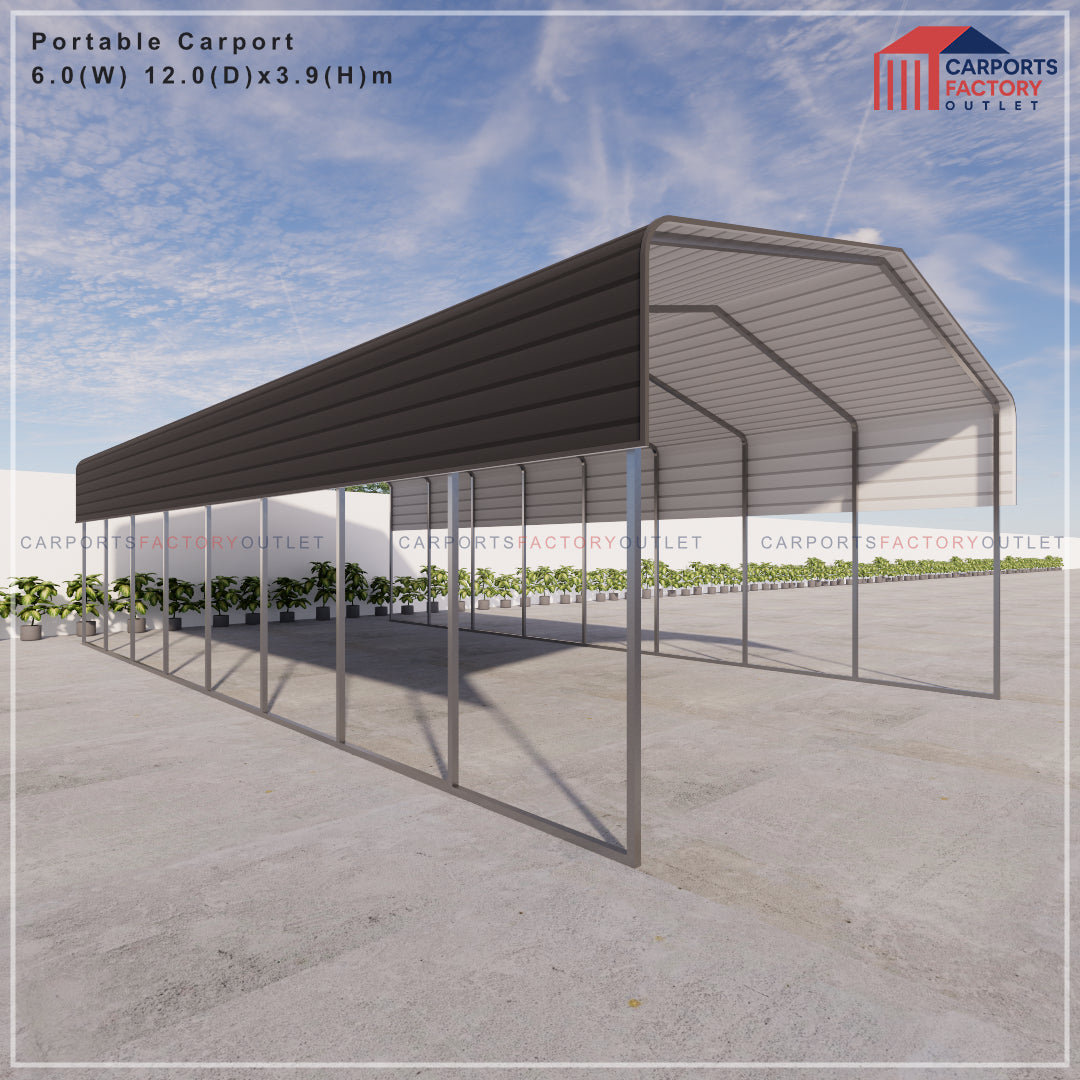 Portable Carport 6.0(W)x12.0(D)x3.9(H)m Wrapped Roof