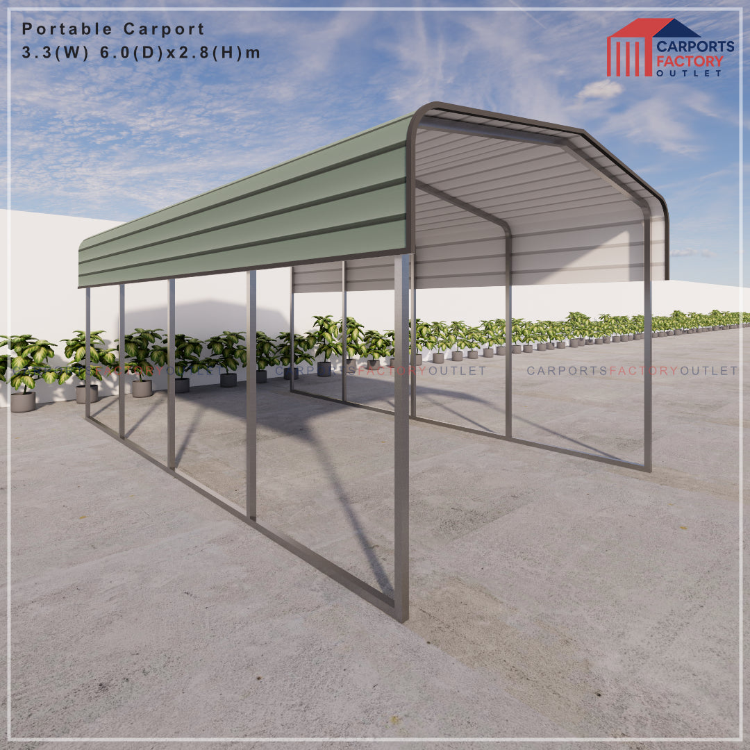 Portable Carport 3.3(W)x6.0(D)x2.8(H)m Wrapped Roof