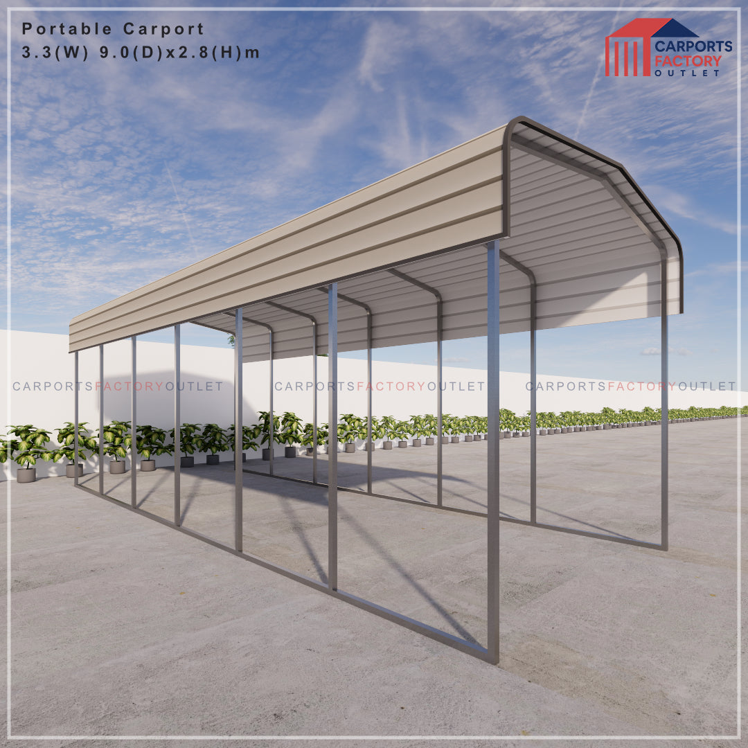 Portable Carport 3.3(W)x9.0(D)x3.5(H)m Wrapped Roof