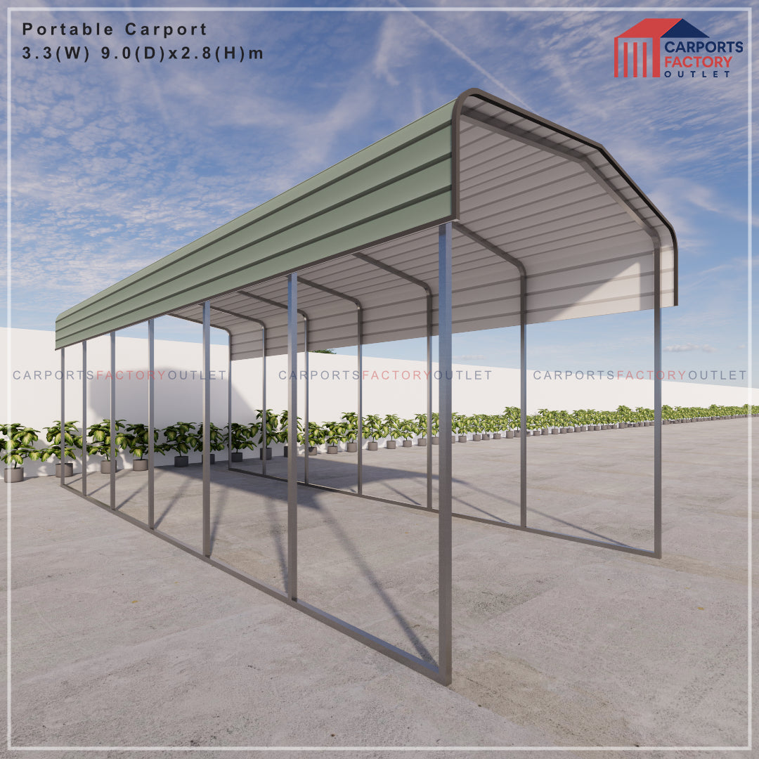 Portable Carport 3.3(W)x9.0(D)x3.5(H)m Wrapped Roof