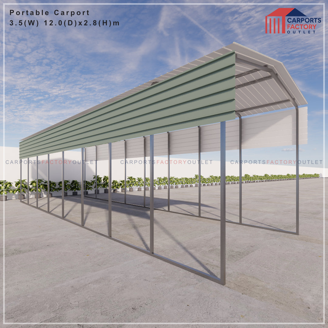 Portable Carport 3.5(W)x12.0(D)x3.5(H)m Gable Roof