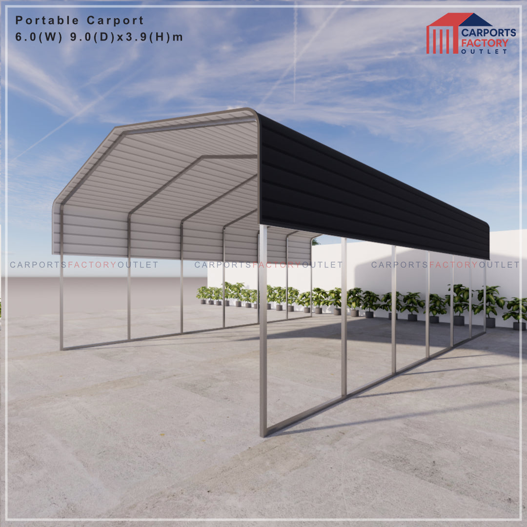 Portable Carport 6.0(W)x9.0(D)x3.9(H)m Wrapped Roof