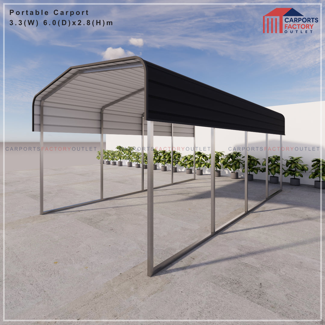 Portable Carport 3.3(W)x6.0(D)x2.8(H)m Wrapped Roof