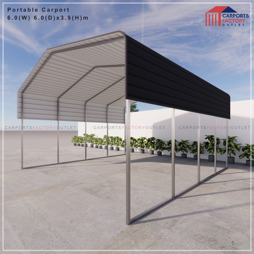 Portable Carport 6.0(W)x6.0(D)x3.9(H)m Wrapped Roof