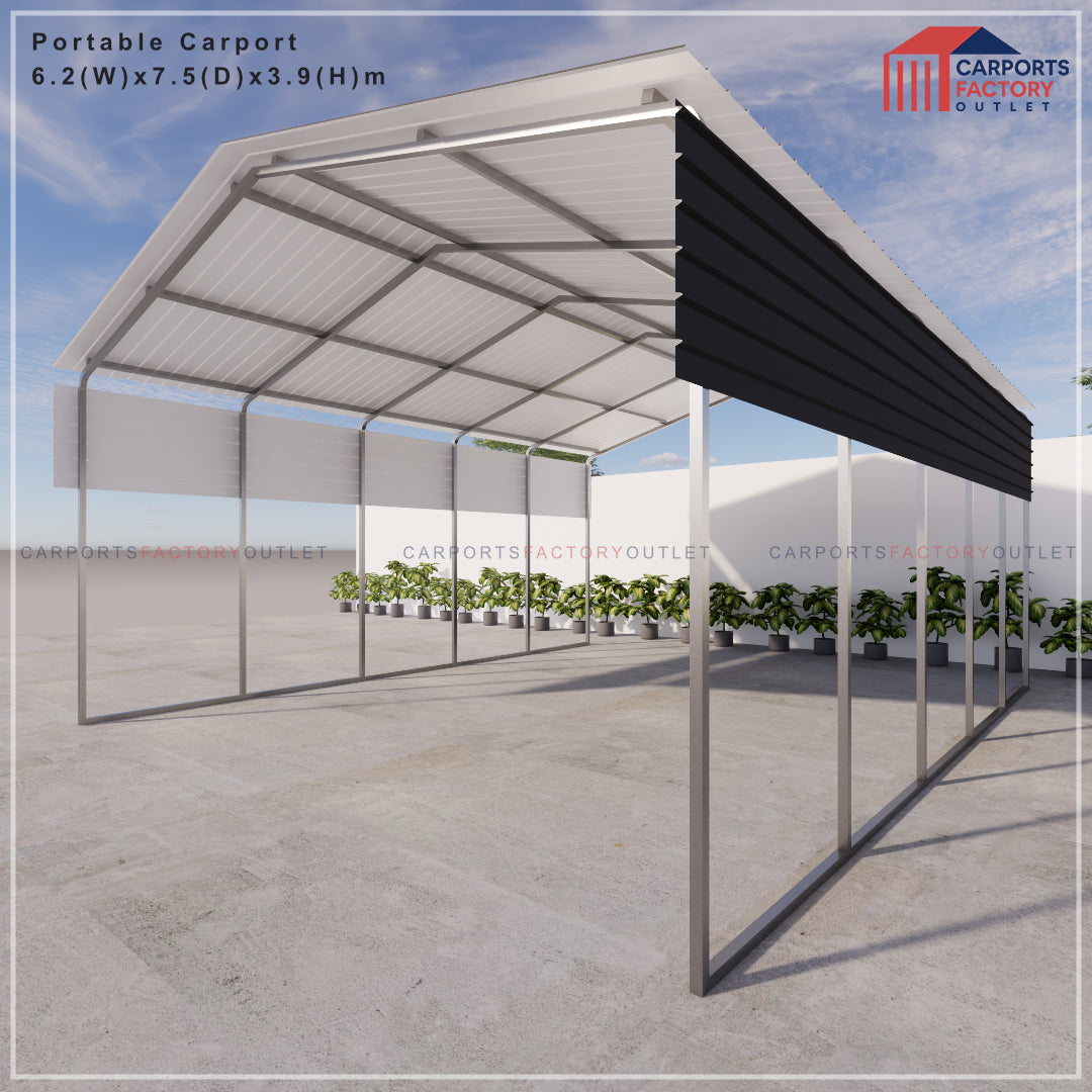 Portable Carport 6.2(W)x7.5(D)x3.9(H)m Gable Roof