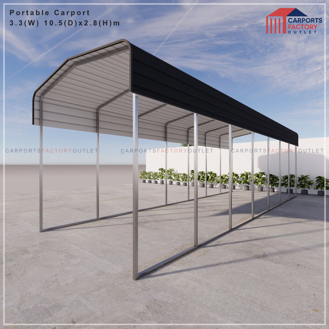 Portable Carport 3.3(W)x10.5(D)x2.8(H)m Wrapped Roof
