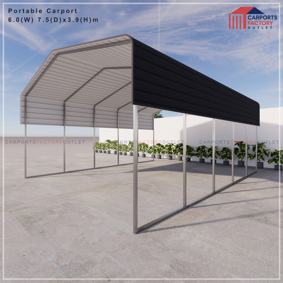 Portable Carport 6.0(W)x7.5(D)x3.9(H)m Wrapped Roof