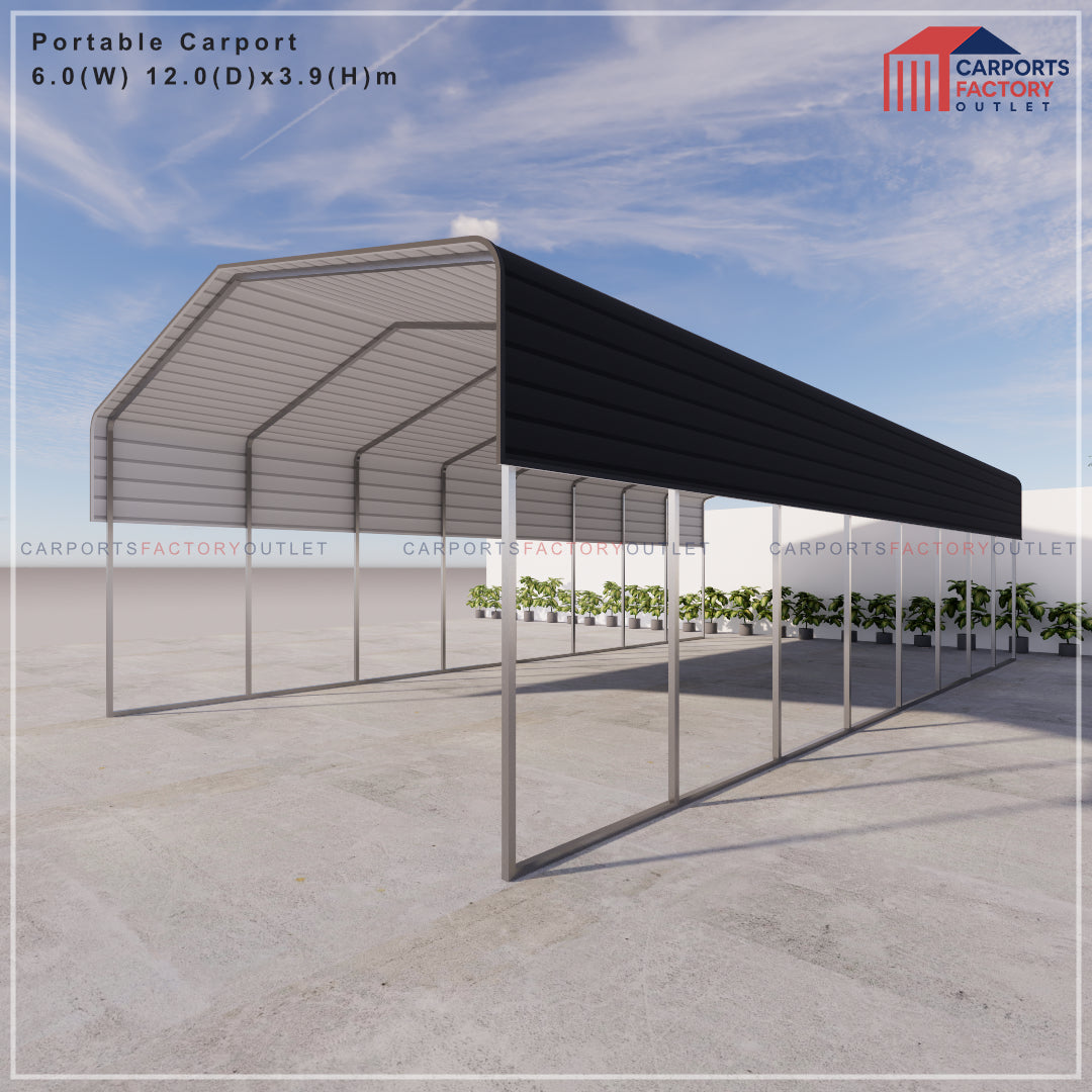 Portable Carport 6.0(W)x12.0(D)x3.9(H)m Wrapped Roof
