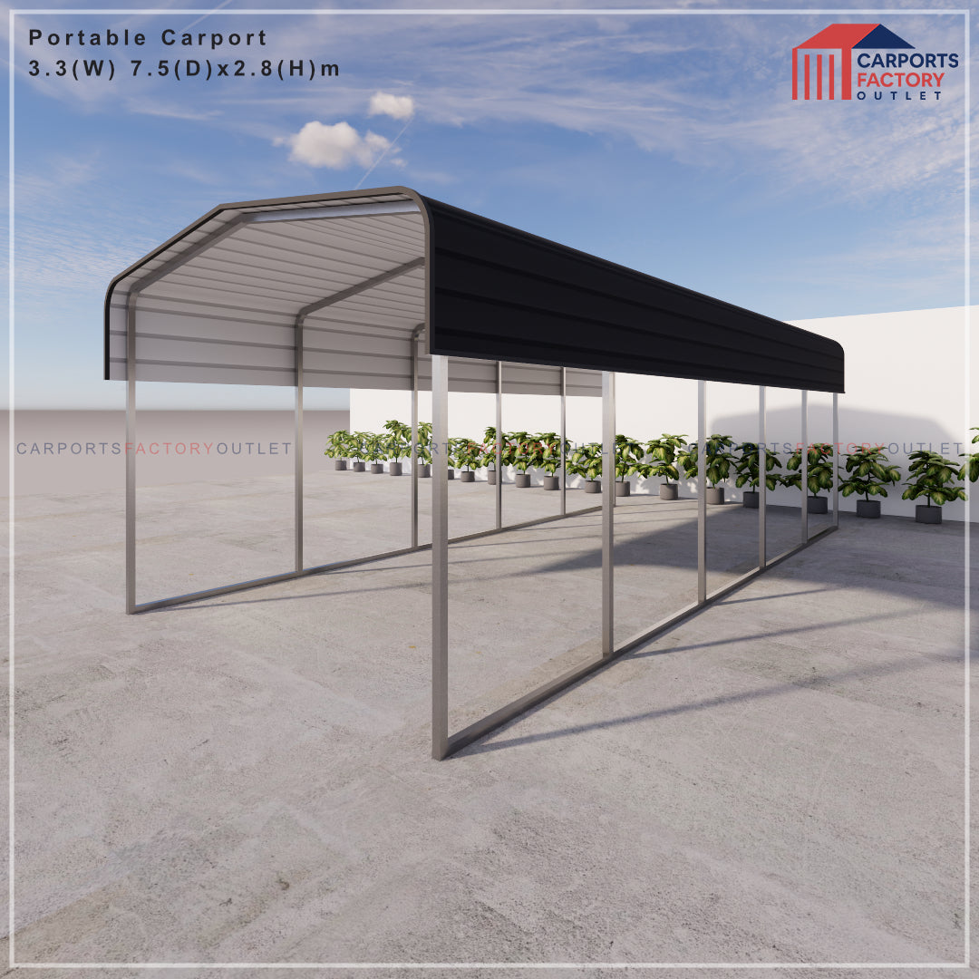 Portable Carport 3.3(W)x7.5(D)x2.8(H)m Wrapped Roof