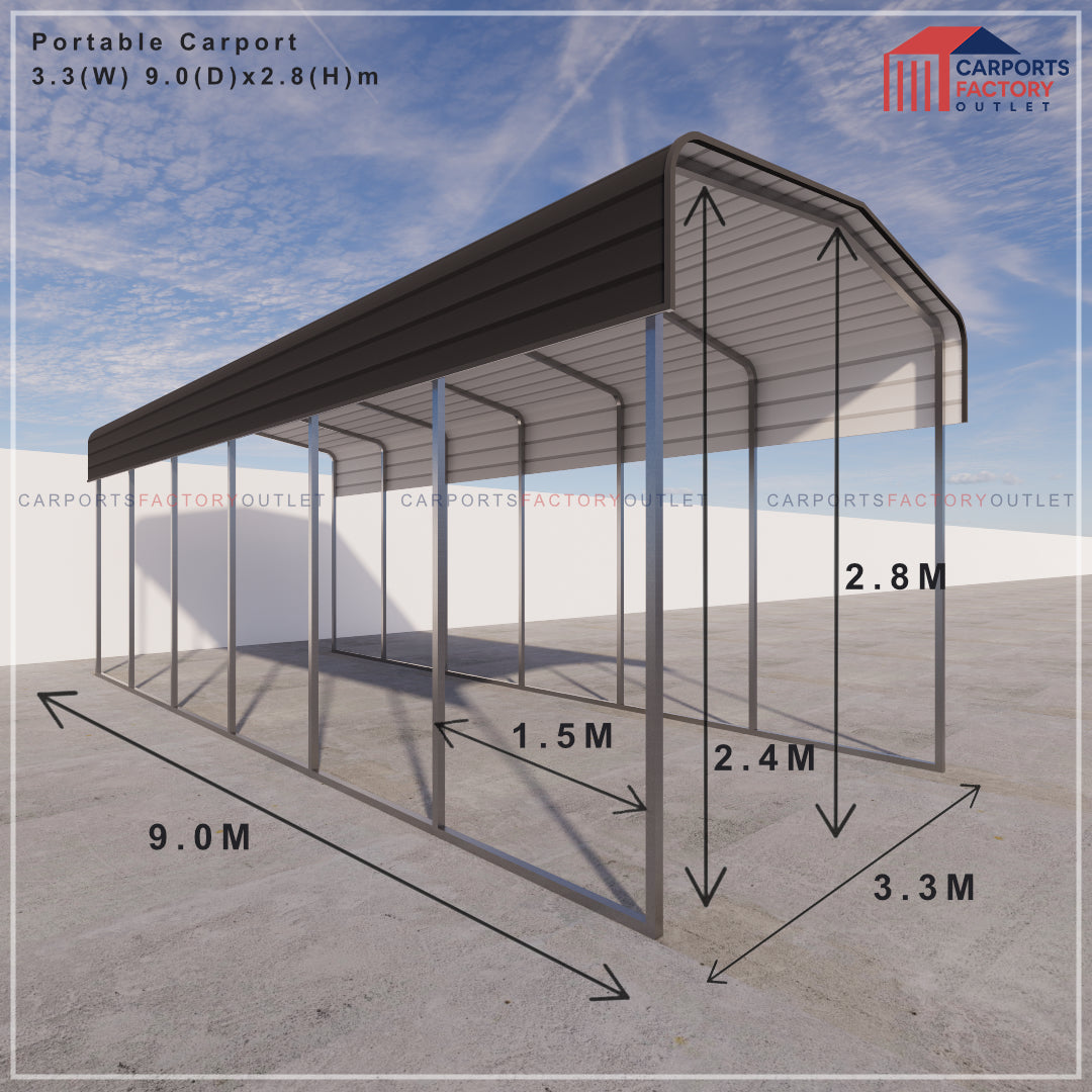 Portable Carport 3.3(W)x9.0(D)x3.5(H)m Wrapped Roof