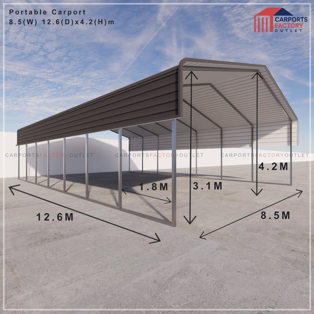 Portable Carport 8.5(W)x12.6(D)x4.2(H)m Wrapped Roof