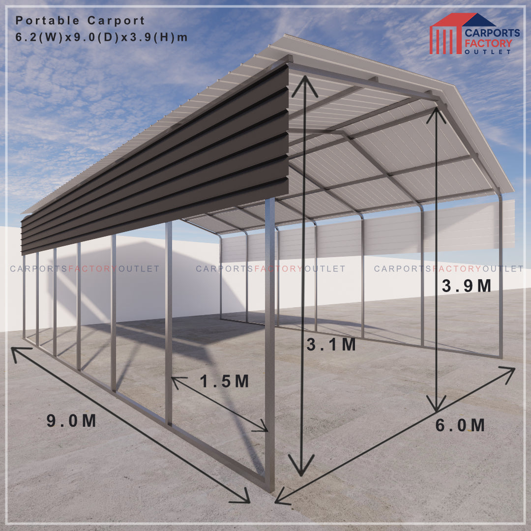 Portable Carport 6.2(W)x9.0(D)x3.9(H)m Gable Roof