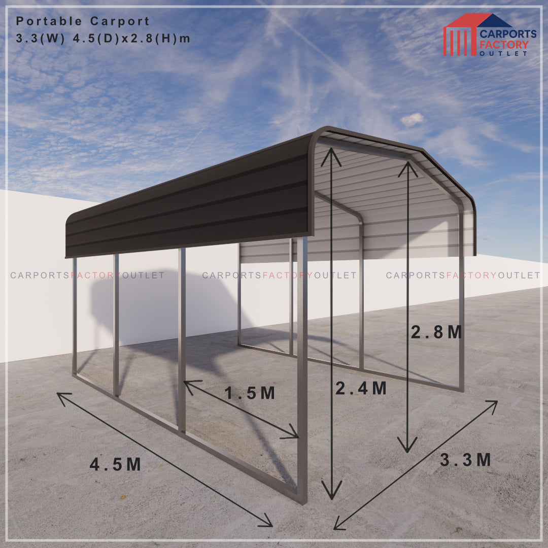 Portable Carport 3.3(W)x4.5(D)x2.8(H)m Wrapped Roof