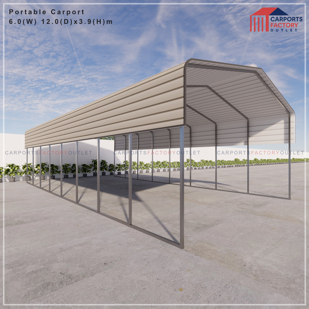 Portable Carport 6.0(W)x12.0(D)x3.9(H)m Wrapped Roof