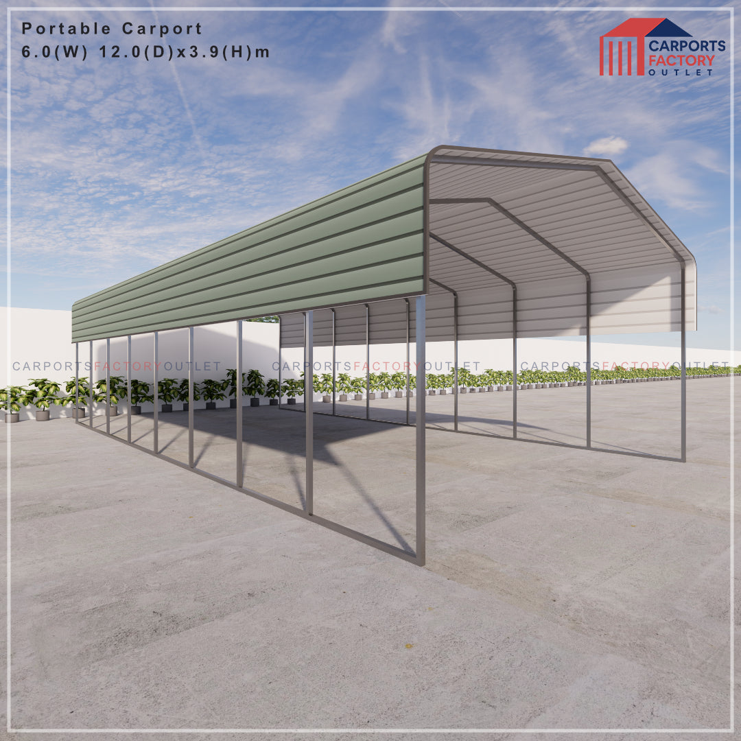 Portable Carport 6.0(W)x12.0(D)x3.9(H)m Wrapped Roof