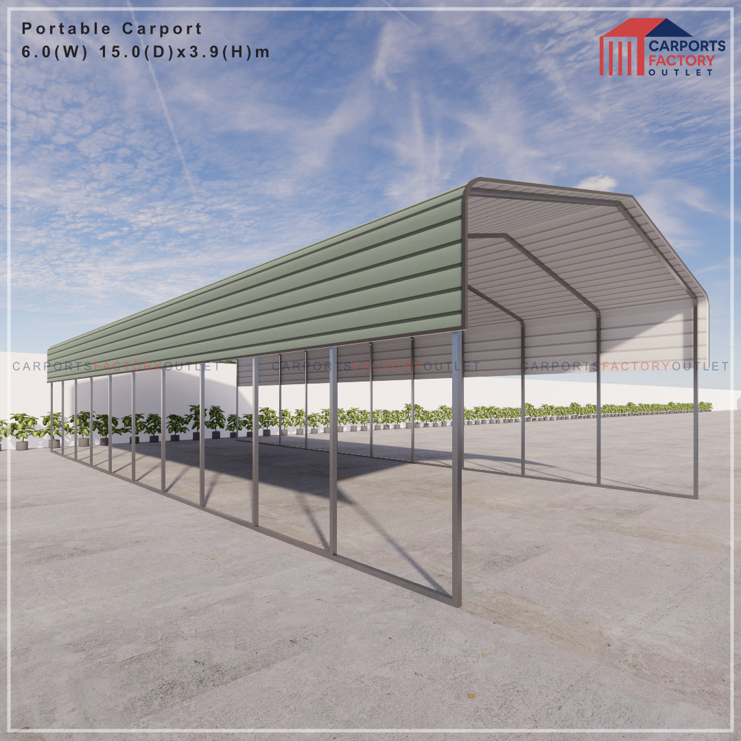Portable Carport 6.0(W)x15.0(D)x3.9(H)m Wrapped Roof