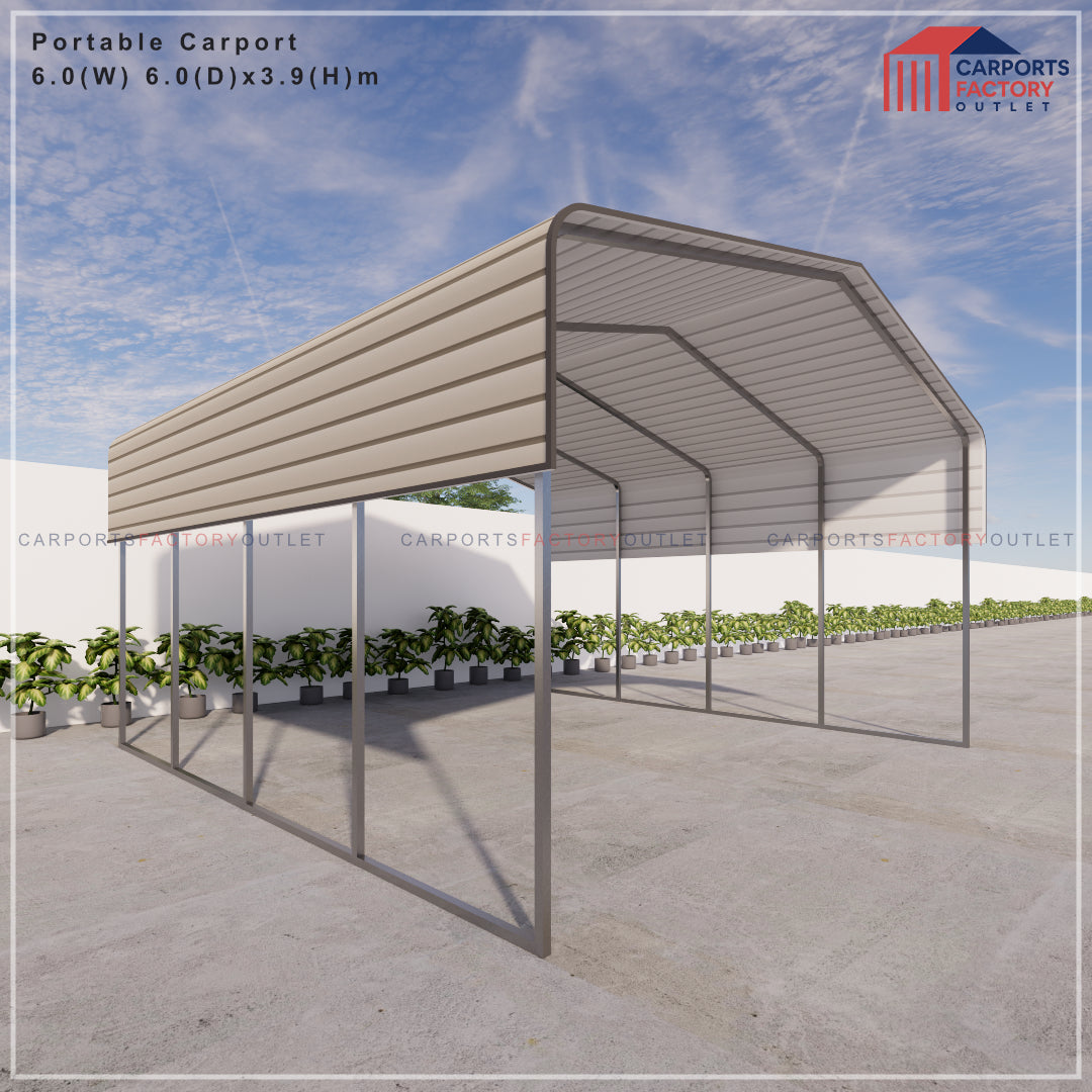 Portable Carport 6.0(W)x6.0(D)x3.9(H)m Wrapped Roof