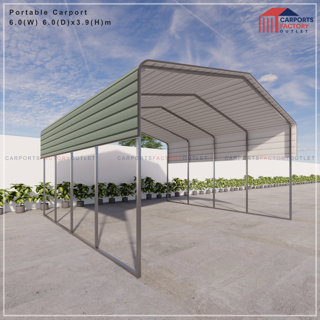Portable Carport 6.0(W)x6.0(D)x3.9(H)m Wrapped Roof