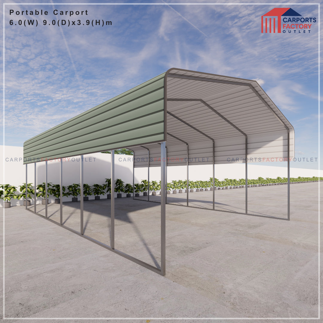 Portable Carport 6.0(W)x9.0(D)x3.9(H)m Wrapped Roof