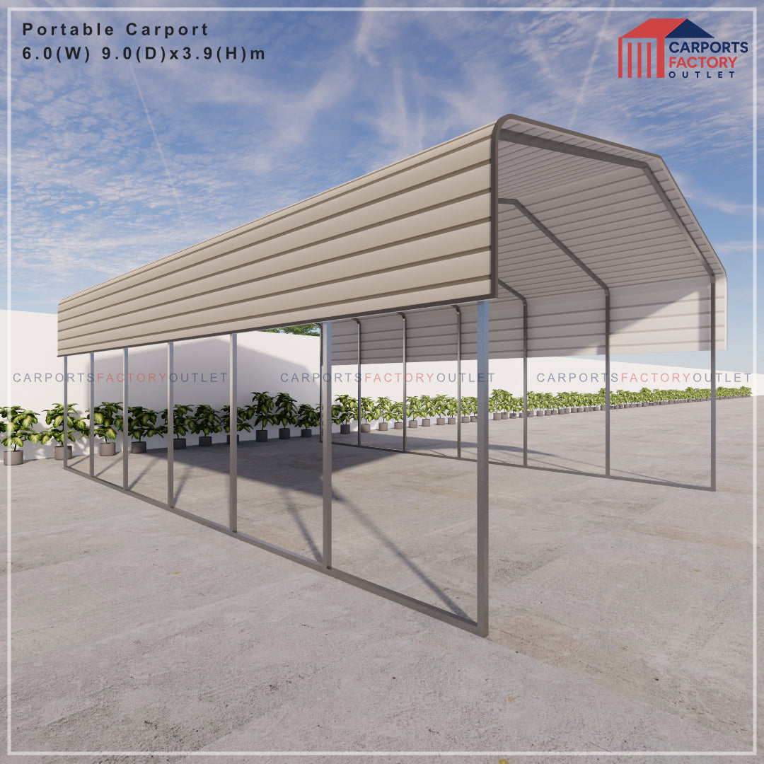 Portable Carport 6.0(W)x9.0(D)x3.9(H)m Wrapped Roof