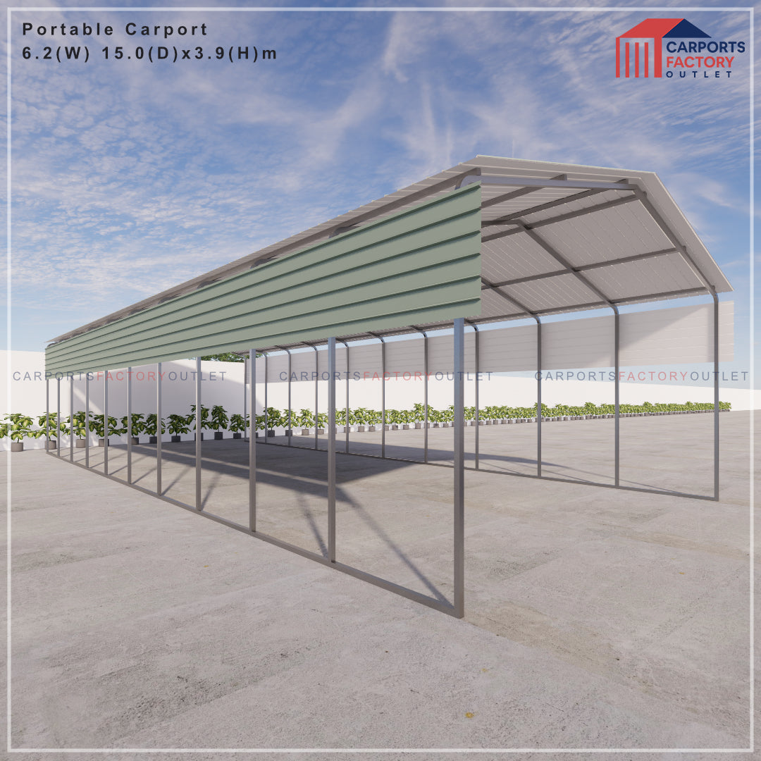 Portable Carport 6.2(W)x15.0(D)x3.9(H)m Gable Roof