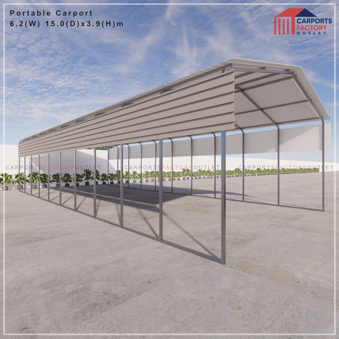 Portable Carport 6.2(W)x15.0(D)x3.9(H)m Gable Roof