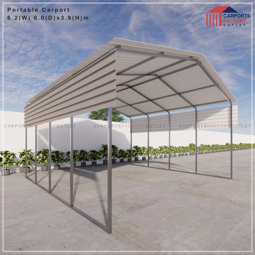Portable Carport 6.2(W)x6.0(D)x3.9(H)m Gable Roof