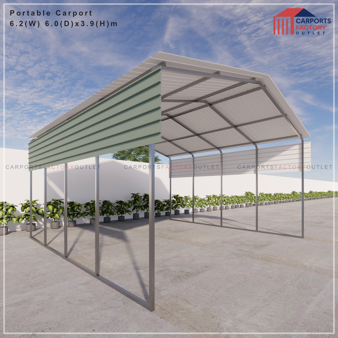 Portable Carport 6.2(W)x6.0(D)x3.9(H)m Gable Roof