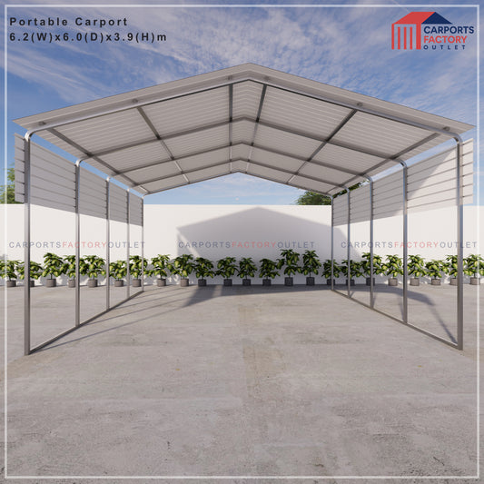 Portable Carport 6.2(W)x6.0(D)x3.9(H)m Gable Roof