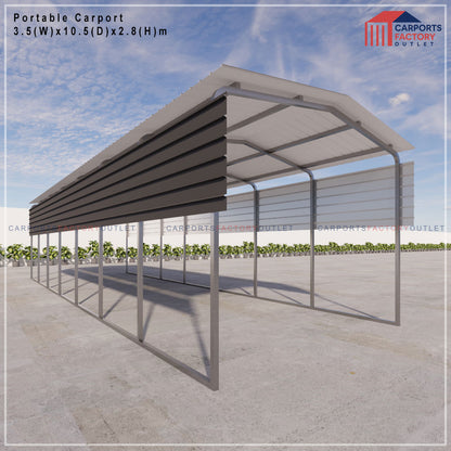 Portable Carport 3.5(W)x10.5(D)x2.8(H)m Gable Roof